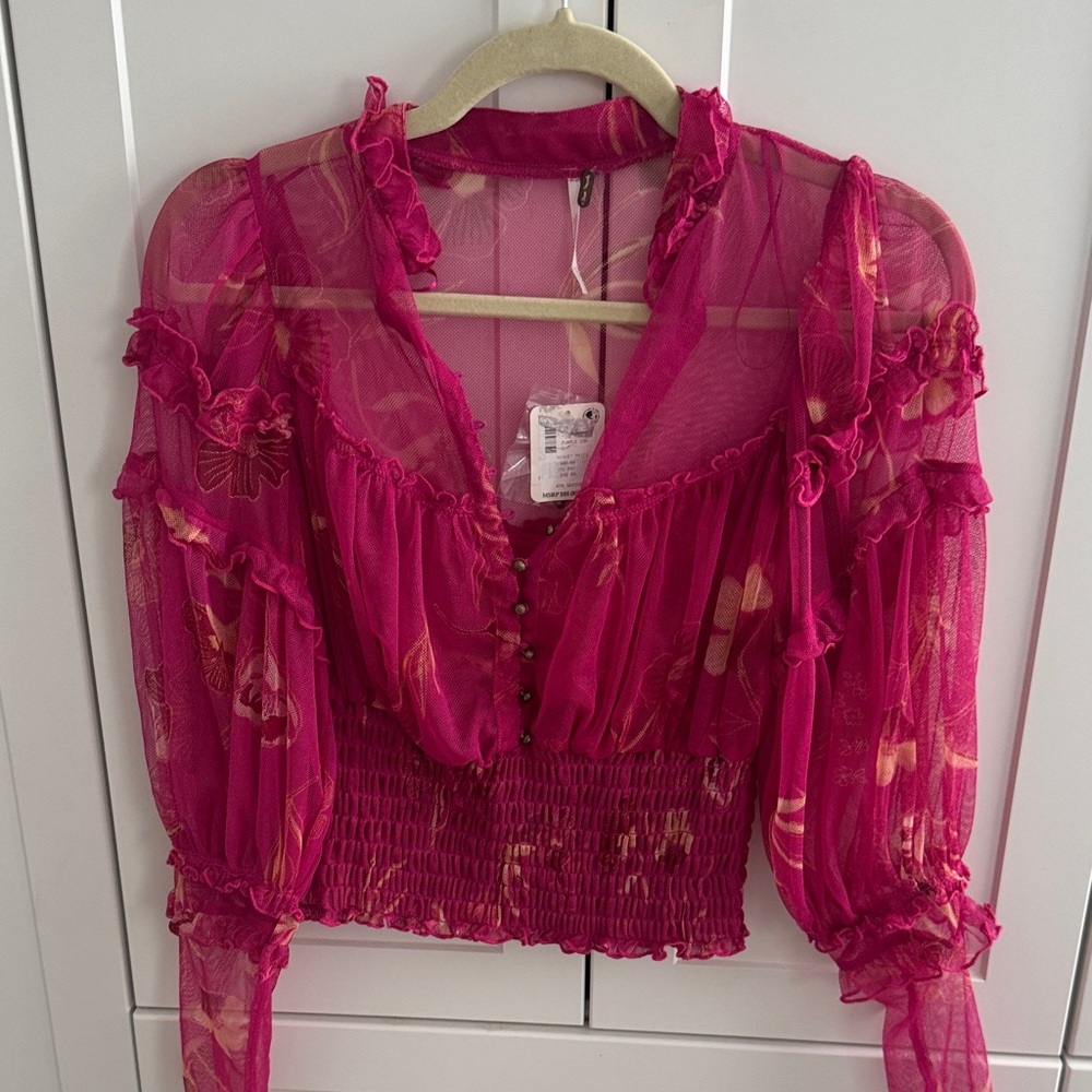 Free People Dark pink ruffled Top